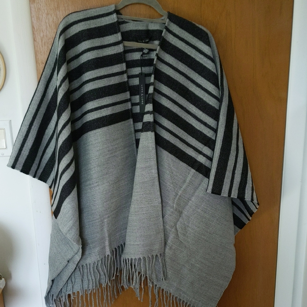 Chic Striped Gray and Black Poncho